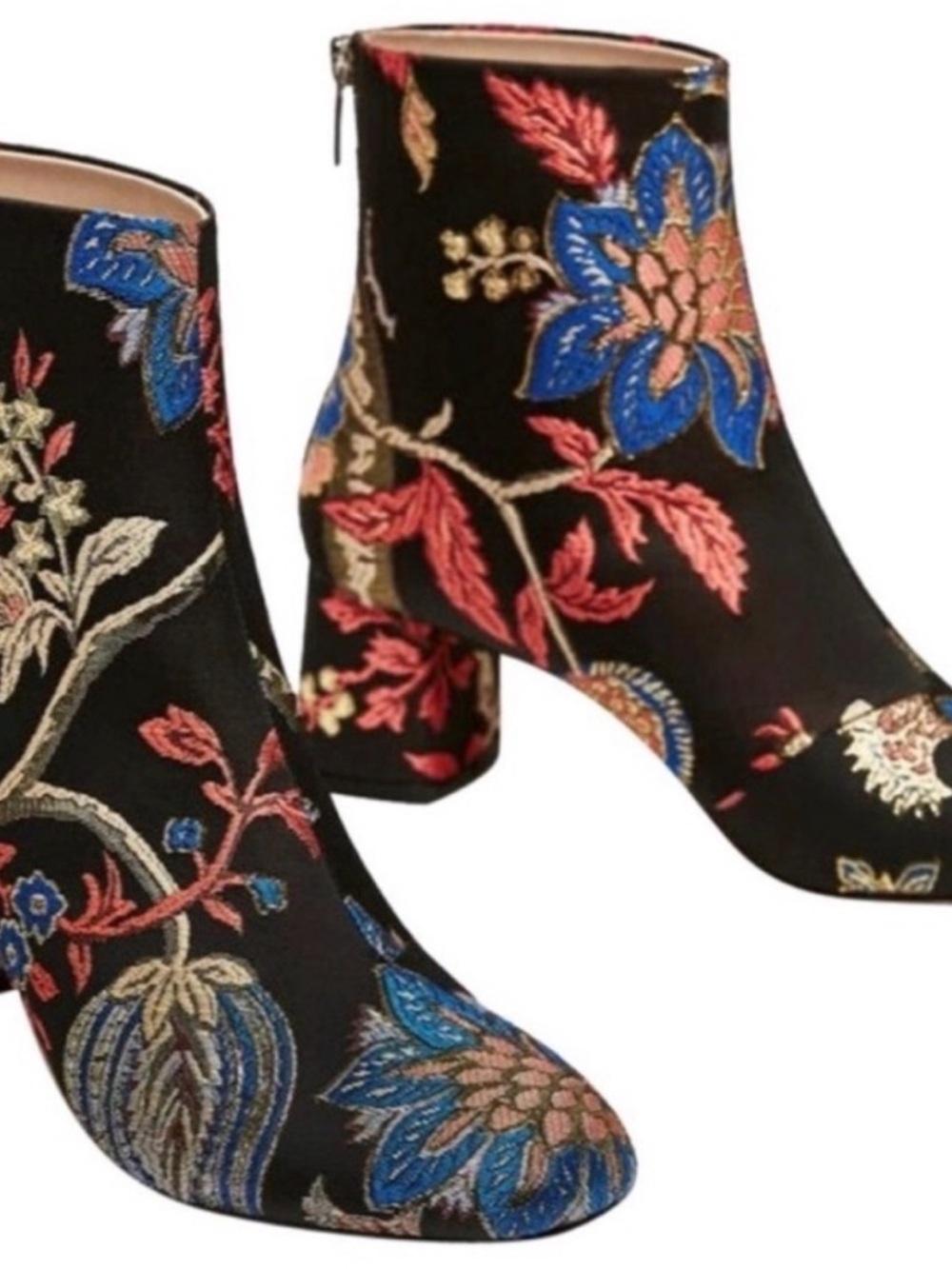Zara Floral Embroidered Black Ankle Booties - Picture 11 of 12